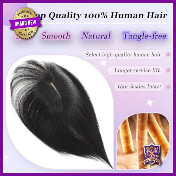 10 Inch Human Hair Topper with Realistic Scalp and Wispy Bangs